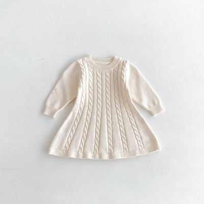 New Children Korean Girls&#039; Sweater Skirt Twist Round Neck Long Sleeve Warm Knitted Dress For Autumn And Winter