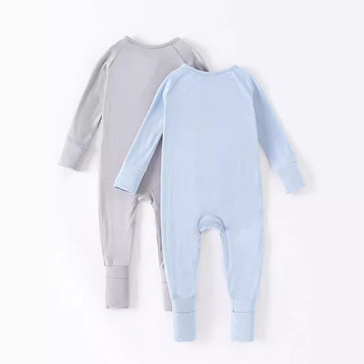 2-piece New Bamboo Fiber Cool Baby Long Sleeve Double Zipper Ha Clothes Silver Gray Light Blue Combination