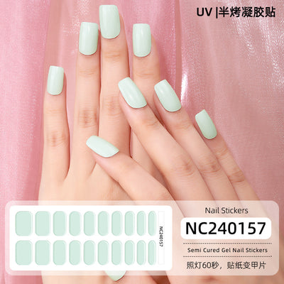 20 Refers To Solid Color Semi-cured UV Nail Stickers Pearlescent Simple Gel Nail Stickers Gel Nail