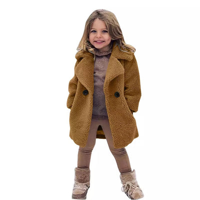 European And American Cross-border Children&#039;s Clothing New Autumn And Winter Coat Middle-aged Children&#039;s Fur Coat Imitation Cashmere Large Grain Lapel Windbreaker