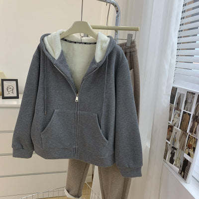 Fleece Hooded Sweater Women&#039;s Loose Casual