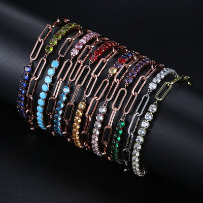 2023 New Clip Stitching Tennis Bracelet Women&#039;s Round Zircon 12 Birthstone Jewelry Cross-border Explosive Jewelry