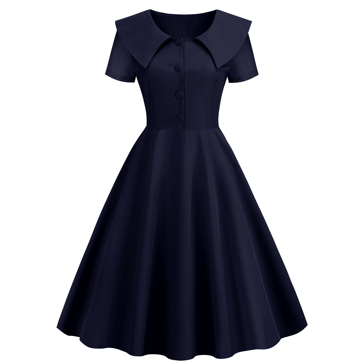 Women&#039;s Independent Station European And American Temperament Retro Dress Lapel Short-sleeved Slim-fit Pure Color A- Line Dress