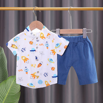 Cross-border Summer Children&#039;s Clothing Boys And Girls Infants And Toddlers Baby Children&#039;s Casual Short-sleeved Shorts Shirt Two-piece Set