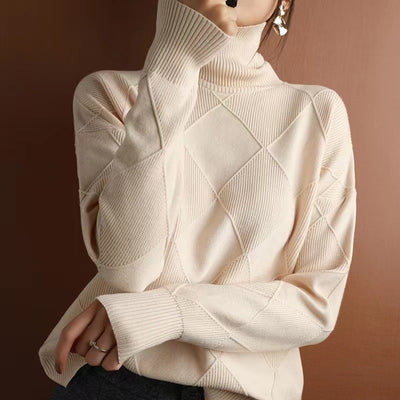 Cashmere Turtleneck Sweater For Women 2023 New Autumn And Winter Splicing Thickened Loose Outer Wear Wool Sweater With Inner Base Layer