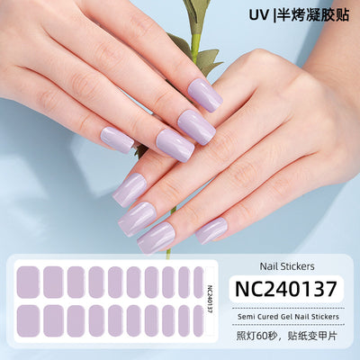 20 Refers To Solid Color Semi-cured UV Nail Stickers Pearlescent Simple Gel Nail Stickers Gel Nail