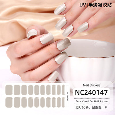 20 Refers To Solid Color Semi-cured UV Nail Stickers Pearlescent Simple Gel Nail Stickers Gel Nail