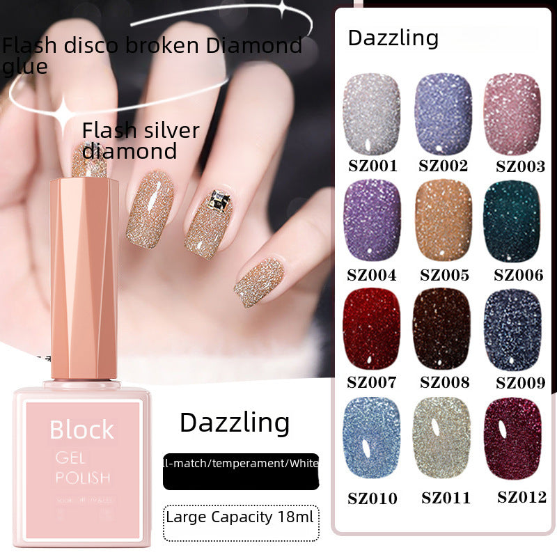 18 Ml Bursting Disco Dynamic Broken Diamond Nail Polish Glue Magic Bright Powder Phototherapy Finger Nail Shop Set