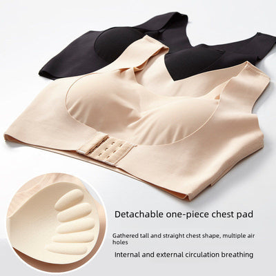 Summer Ice Silk Underwear Seamless Breathable Corrective Shape Underwear Beautiful Back No Steel Ring Front Buckle Push-Up Ultra-Thin Underwear