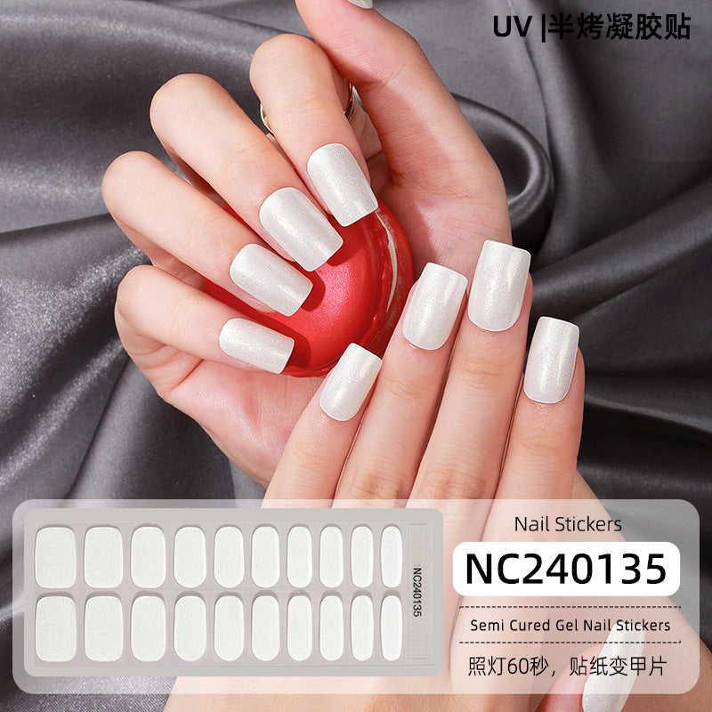 20 Refers To Solid Color Semi-cured UV Nail Stickers Pearlescent Simple Gel Nail Stickers Gel Nail