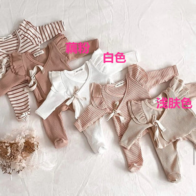 Baby Girl Knitted Lace-up Set Pure Cotton Pajamas