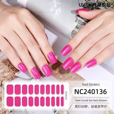 20 Refers To Solid Color Semi-cured UV Nail Stickers Pearlescent Simple Gel Nail Stickers Gel Nail