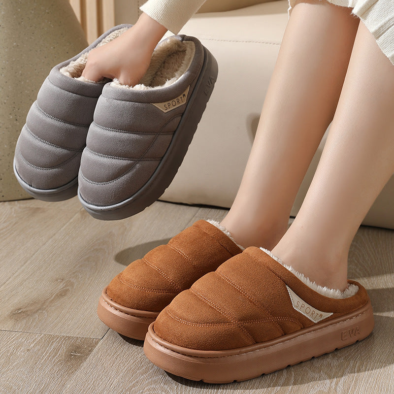 Fashion Solid Plush Slipper Winter Warm Indoor Floor Bedroom Home Slippers For Couple Thick-soled House Shoes Women Men