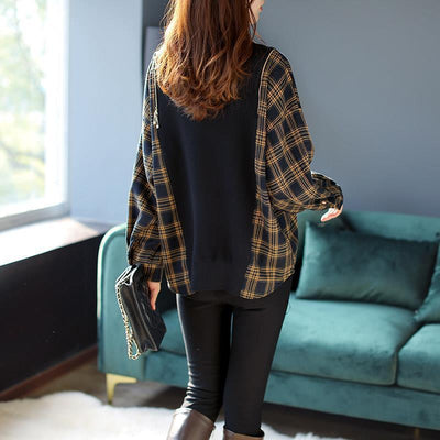 Plaid Stitching Knitwear Fashion Temperament Women