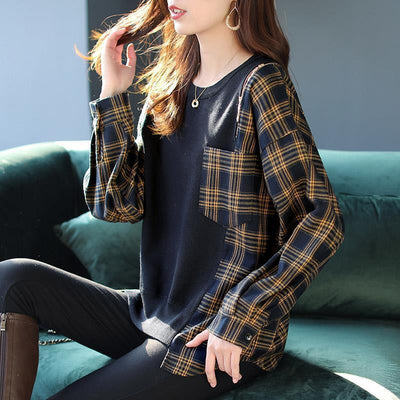 Plaid Stitching Knitwear Fashion Temperament Women