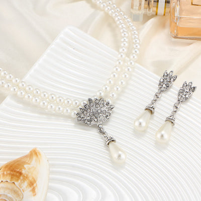 Jewelry Bridal Pearl Crystal Diamond Short Clavicle Neck Necklace Set