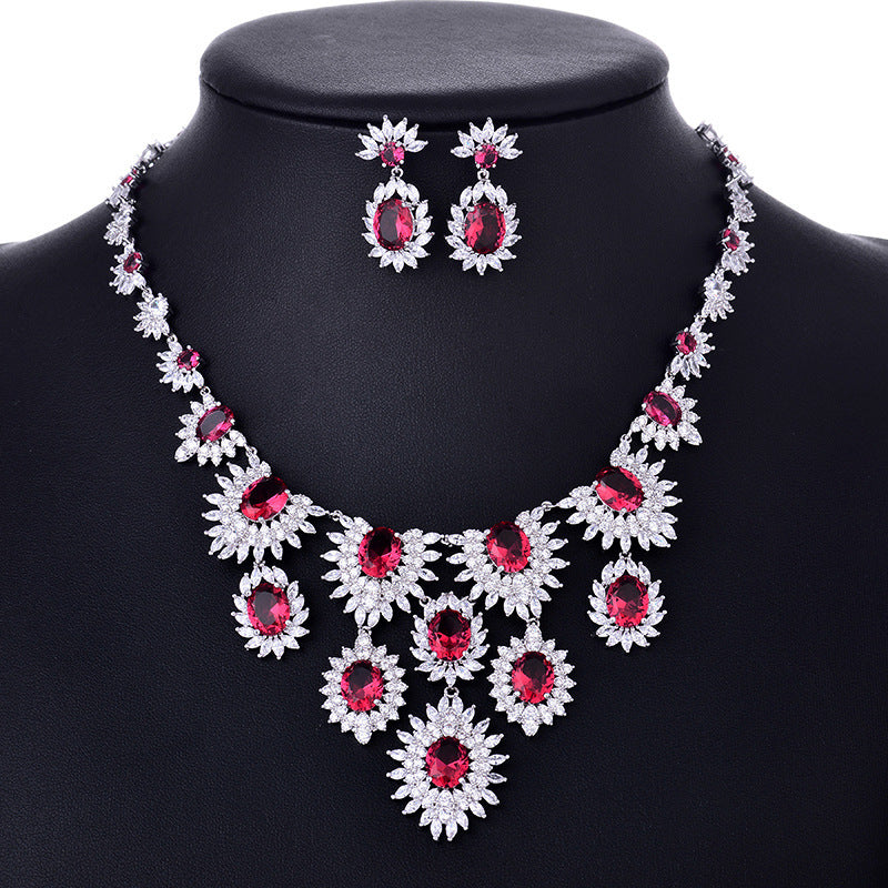 Jewelry Colorful Zircon Earrings Necklace Set Bridal Wedding Jewelry Accessories